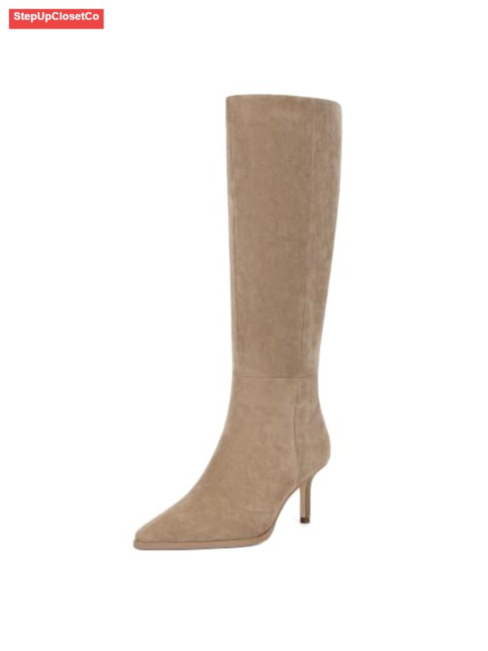 Faux Leather Knee High Boots Pointed Toe Stiletto Heel Side Zip Womens